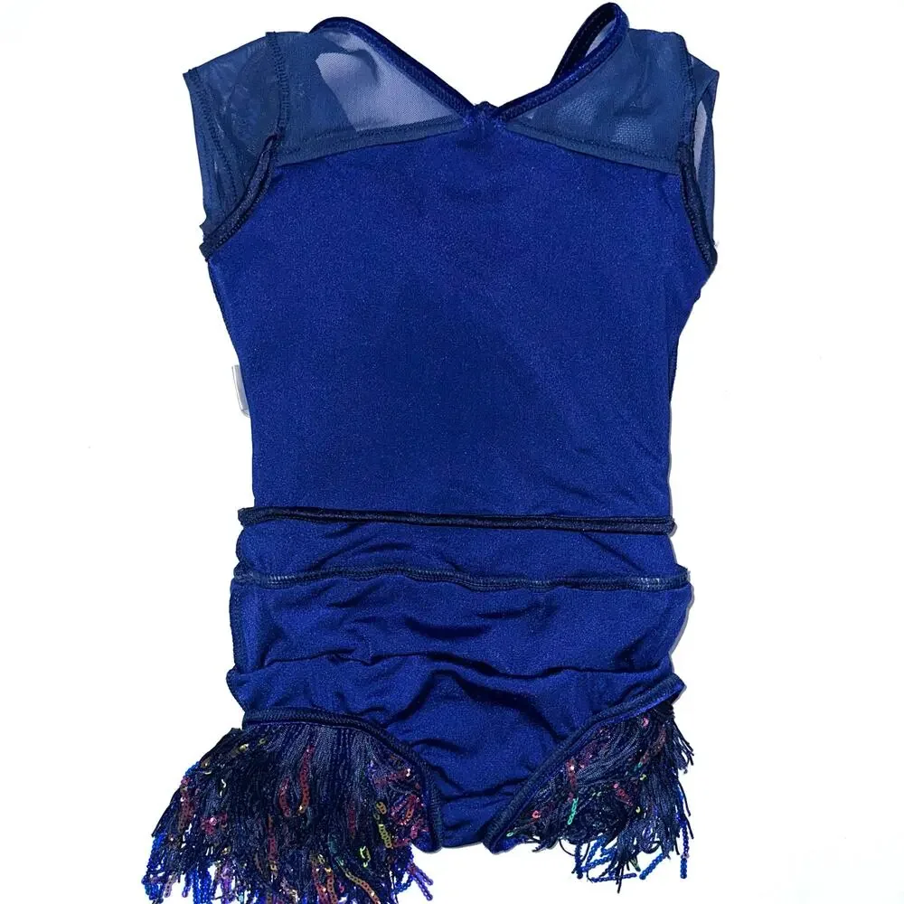 Weissman Showtime Girls ‘Misbehave’ Dance Blue Velvet Sequin Fringe Dress SC